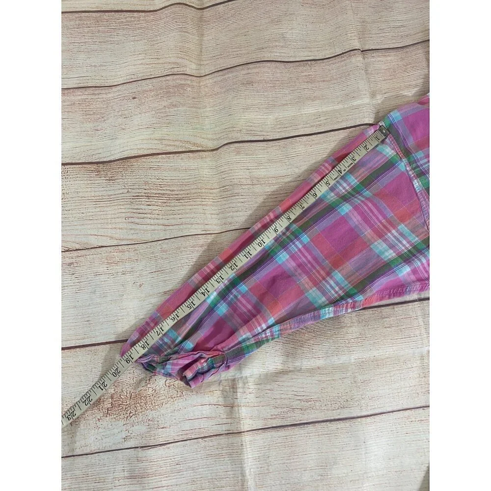 Lauren Ralph Lauren Women's Pink Plaid Roll Tab Sleeve Button Front Shirt - XL - Picture 8 of 10